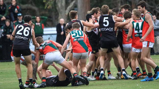 Players were reported after the brawl. Picture: Davis Harrigan