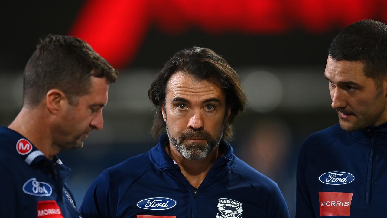 Geelong Cats head coach Chris Scott said his side did well to get within 11 points of Brisbane despite an average performance at the Gabba. Picture: Albert Perez/AFL Photos via Getty Images