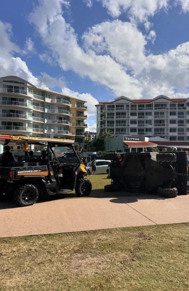 The rolled buggy at Alexandra Headland. Picture: Instagram