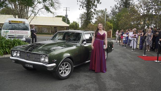 Students arriving in style for the 2024 Glasshouse Christian College formal at Flaxton Gardens.