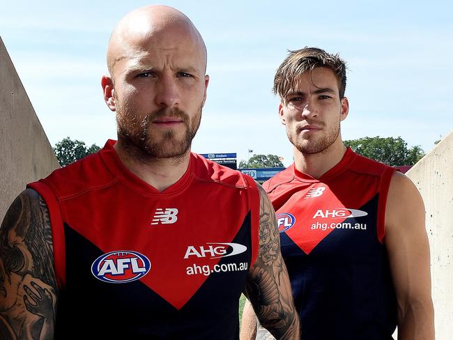 Demons captain Nathan Jones and midfielder Jack Viney prep for Saturday's AFL match against Fremantle at TIO Stadium in Darwin.