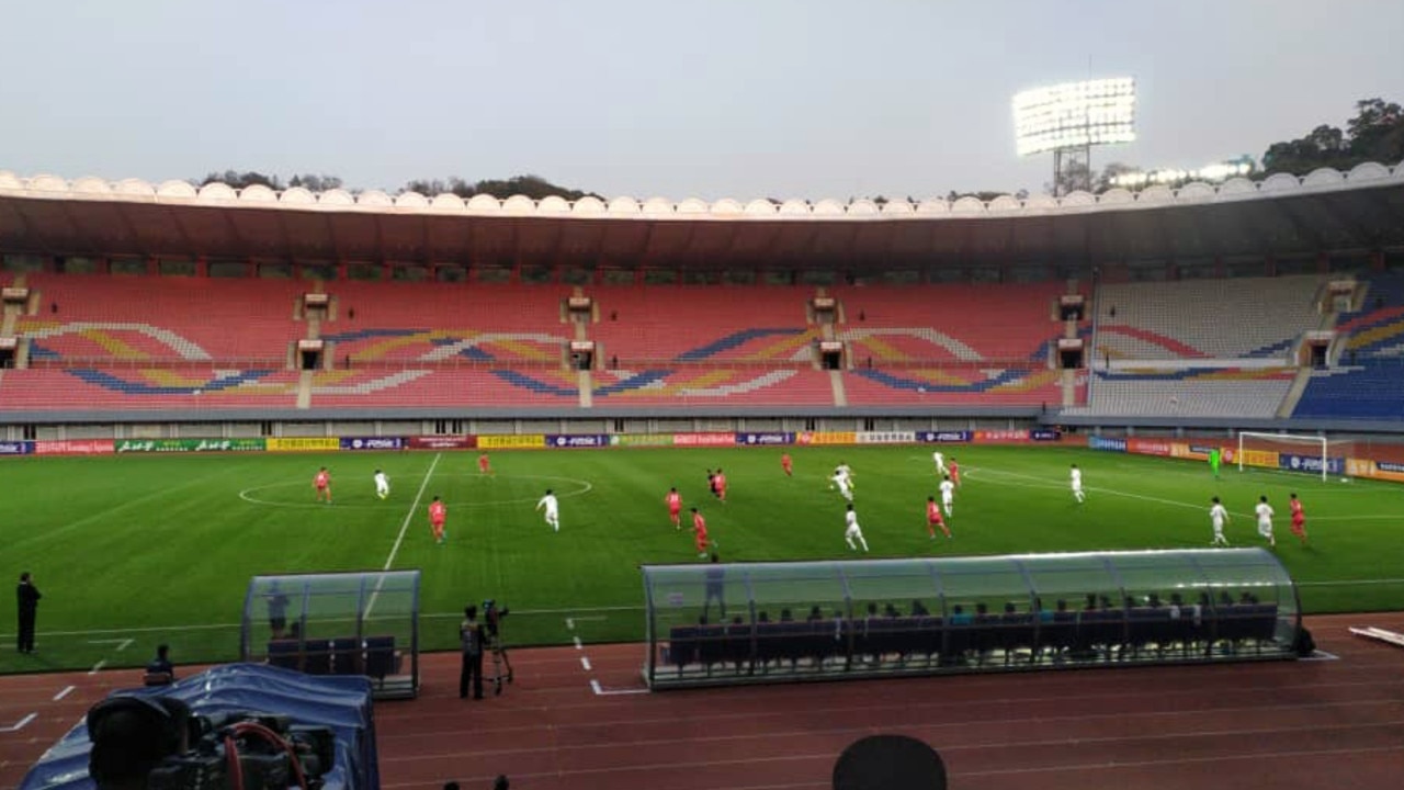 The two Koreas play a World Cup qualifier in front of an empty stadium in Pyongyang. (Photo by Korea Football Association via Getty Images)