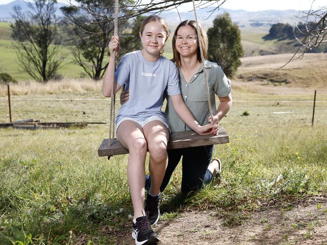 Laila Johnson, 11, and her mum Samantha back at home in Candelo, near Bega on the NSW South Coast. Picture: Richard Dobson