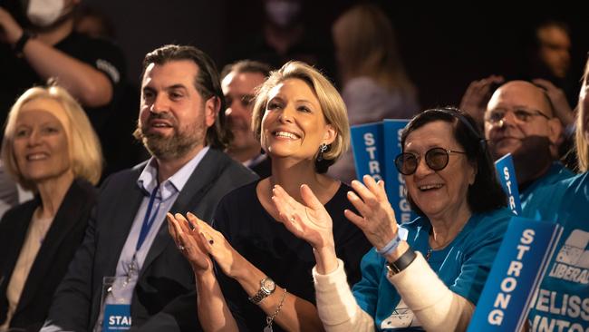 Katherine Deves, the Liberal candidate for Warringah, was at a campaign rally for candidates in the Sydney ares, hosted by Prime Minister Scott Morrison at Sydney Olympic Park on Sunday. Picture: Jason Edwards