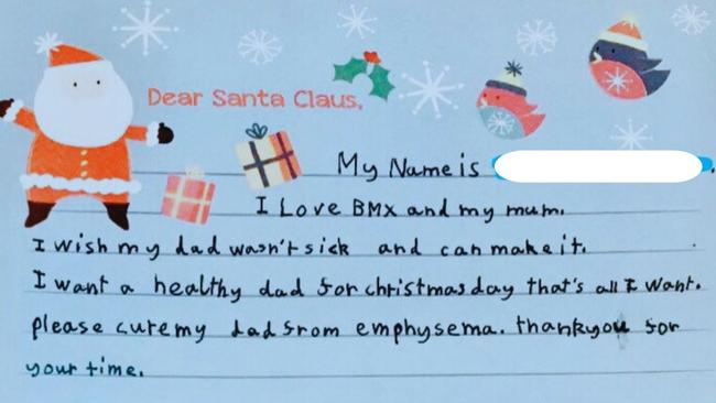 The little boy's plea in his letter to Santa. Image: supplied