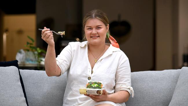 Anna Phillips samples a Youfoodz meal. Picture: AAP/John Gass