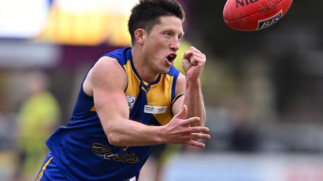 Noble ParkÃs Jackson Sketcher during the EFL Premier Division football match between Noble Park and Balwyn in Noble Park, Saturday, June 11, 2022. Picture: Andy Brownbill