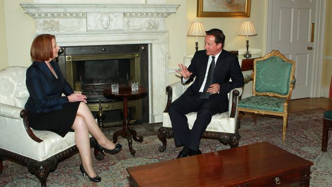 Then Australian prime minister Julia Gillard meets with UK prime minister David Cameron at No.10. Picture: Britta Campion