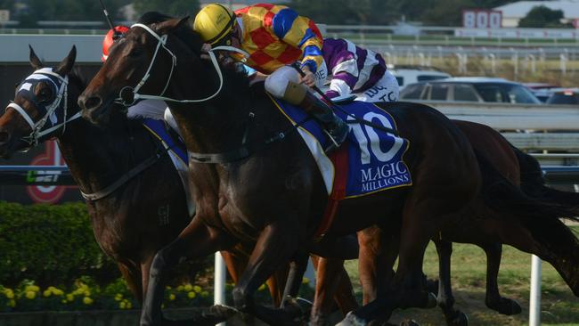 On rise: Kebede (right) swamps her rivals to win The Roses. Picture: AAP