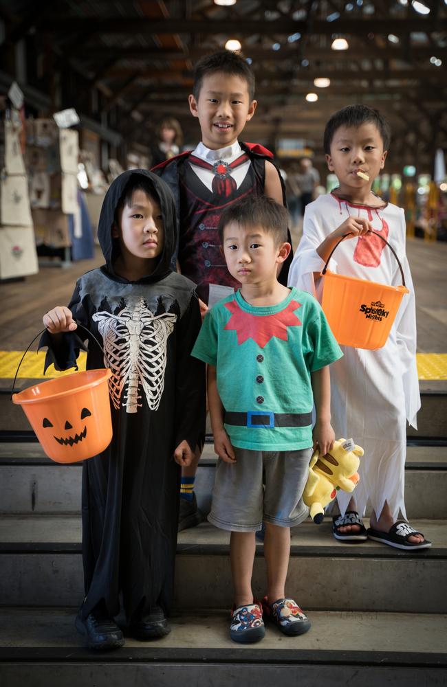 Kane Choi, Yuwon Choi, Koby Hong and Raul Hong at the Spooktacular Halloween Markets at the Goods Shed. October 26, 2024. Picture: Christine Schindler