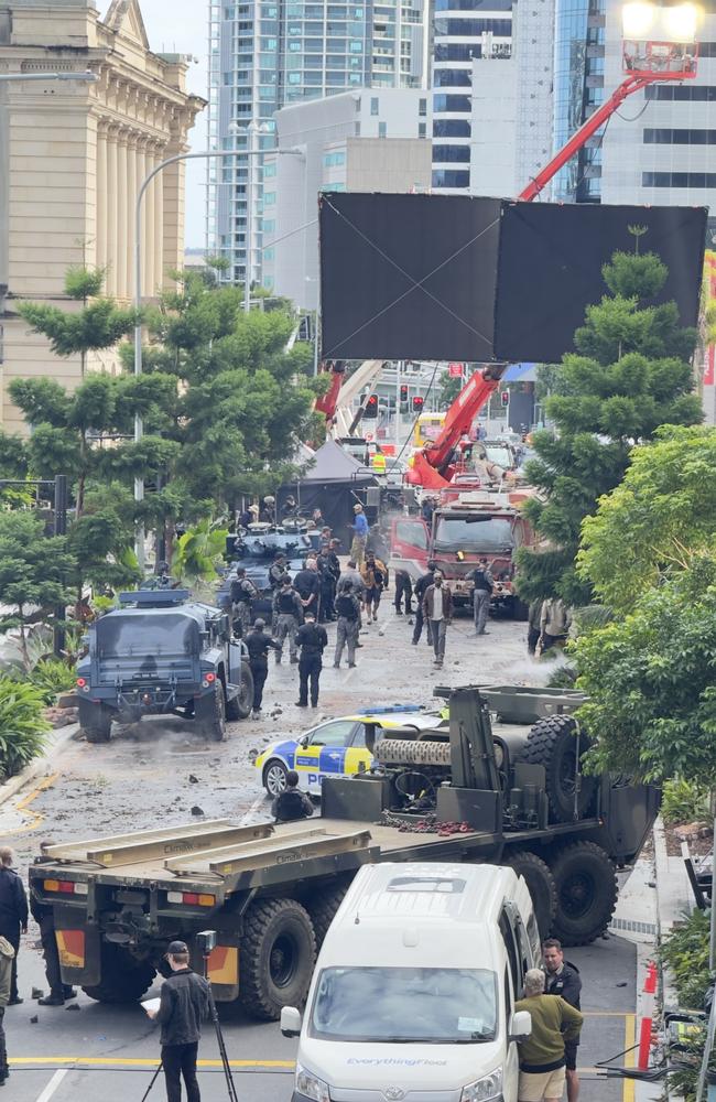The film set on William St, Brisbane for the new Monsterverse movie. Photo: Georgia Clelland