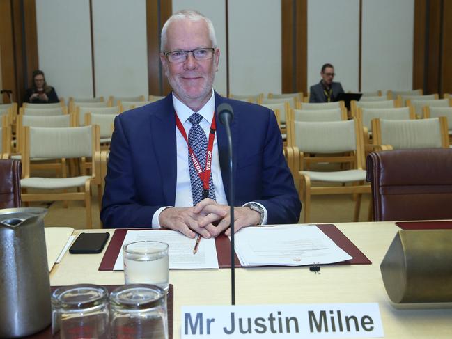 Mr Milne has lashed out at Michelle Guthrie at the inquiry at Parliament House in Canberra today. Picture: Gary Ramage