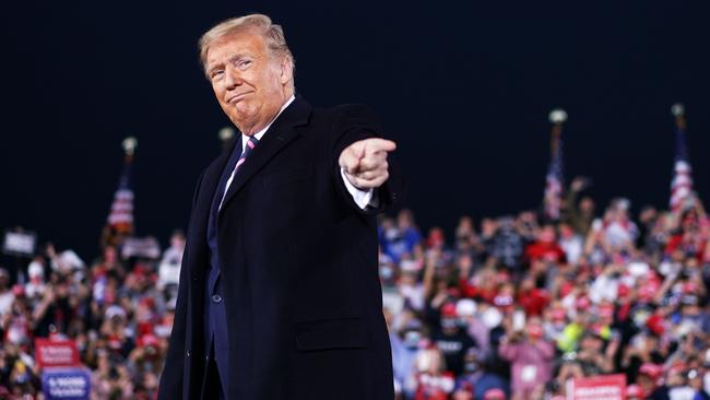 US President Donald Trump arrives for a campaign rally at Pittsburgh International Airport in Moon Township, Pennsylvania. Picture: AFP