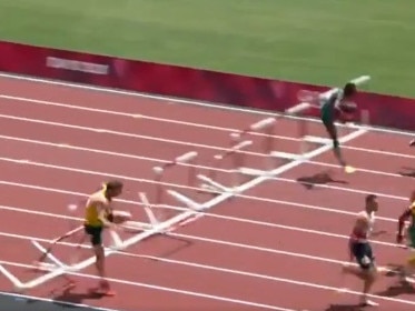 Aussie hurdler has been labelled a "legend" despite his clumsy performance. Picture: 7Plus