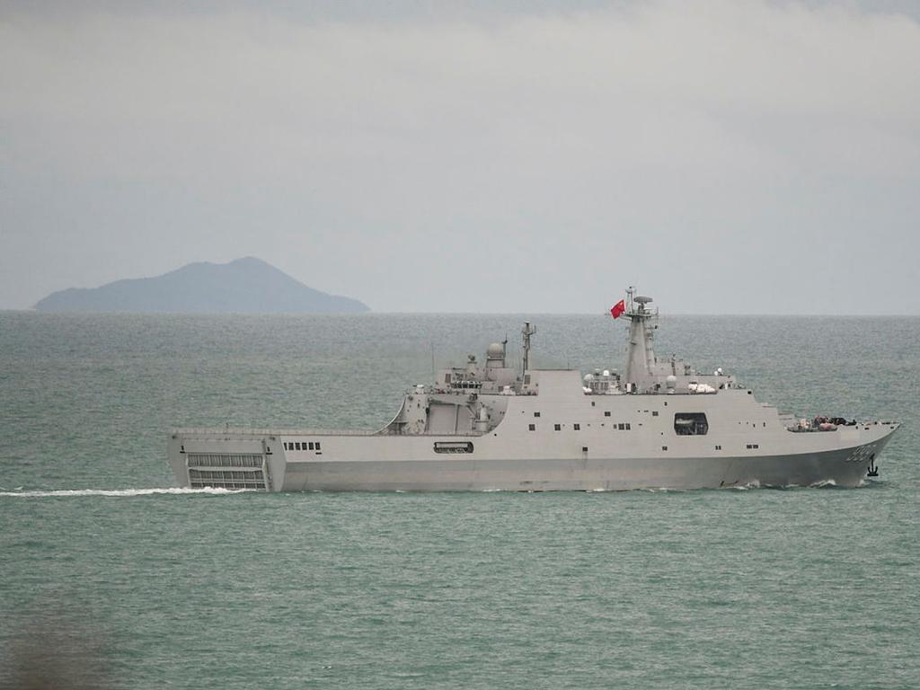 A PLA-N Yuzhao-class amphibious transport dock vessel in the Torres Strait on Friday. Source: ADF