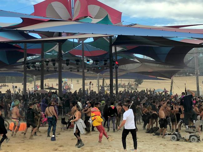 The party in full swing at Rainbow Serpent Festival at 6.30am.