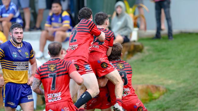 Byron celebrate the team’s second try. Picture: DC Sports Photography