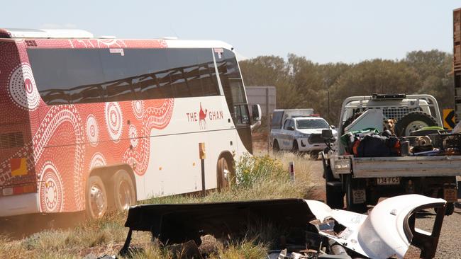 SUNDAY, September 15: A cattle truck has crashed into The Ghan on the Artlunga tourist drive, 50km north of Alice Springs. Picture: Gera Kazakov