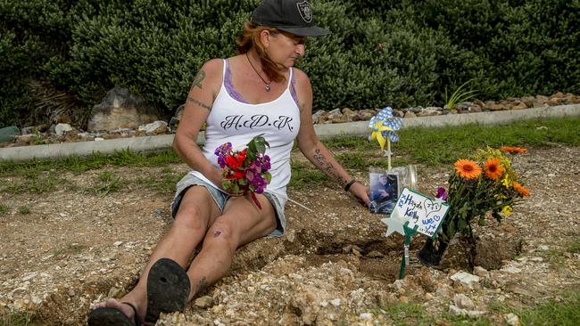 Susan Kelly at Hadyn’s burial site. Picture: Jerad Williams