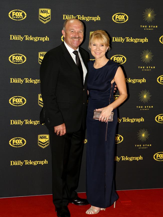 Former rugby league player Wally Lewis with his wife Jacqui on the red carpet. AAP Image/Nikki Short.