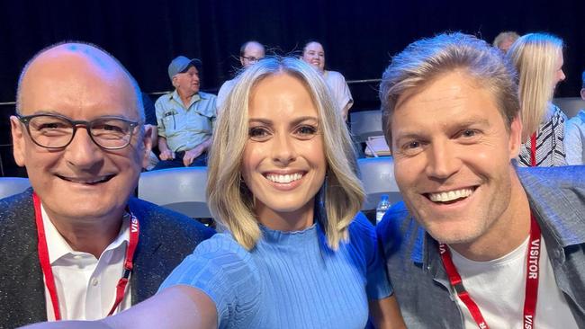 David Koch with Sylvia Jeffreys and Dr Chris Brown at Australia United flood appeal telethon in Sydney on Saturday night.