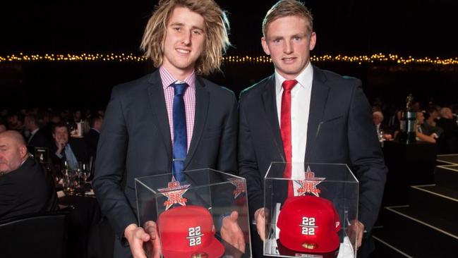 2013 22Under22 captain Dyson Heppell with vice-captain Jack Ziebell.