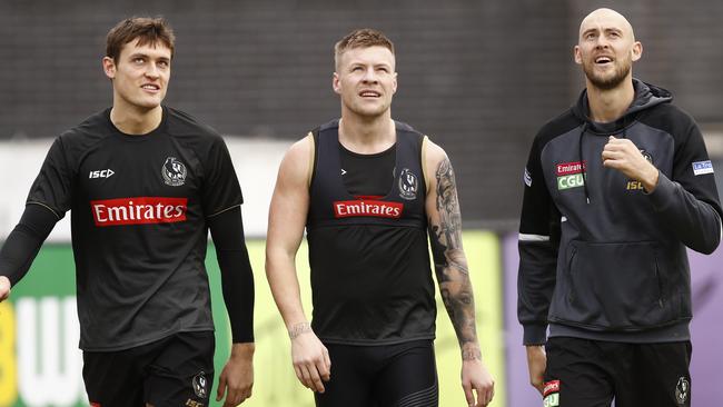 Darcy Moore, Jordan De Goey and Ben Reid are all hamstrung. Picture: AAP