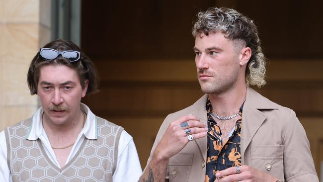 Tasman Binder and Cody Alain Milne depart the Adelaide Magistrates Court. NCA NewsWire / David Mariuz