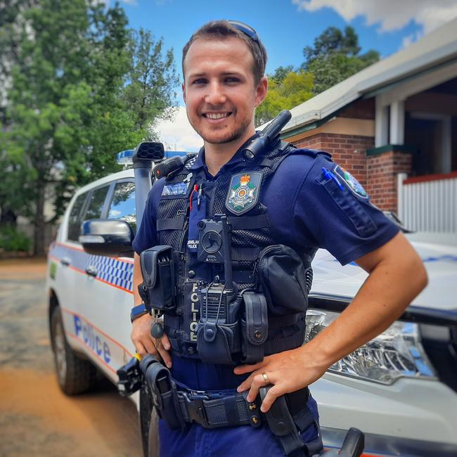 Constable Randall Kirk, 28, survived after he was shot in the leg. Picture: Peta McEachern