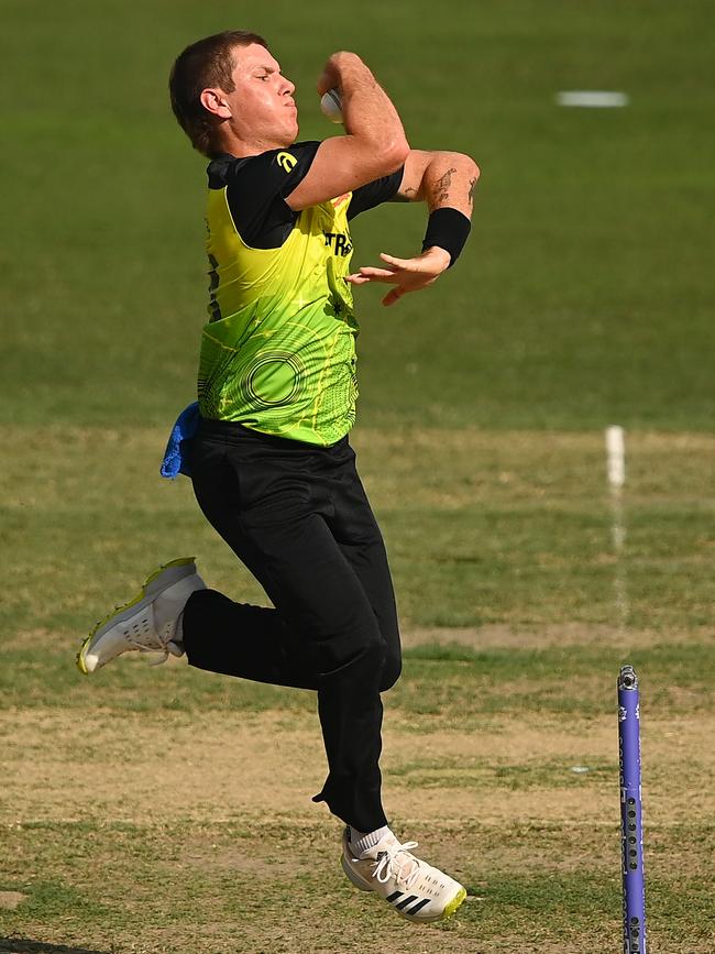 Zampa in full flight at the T20 World Cup.