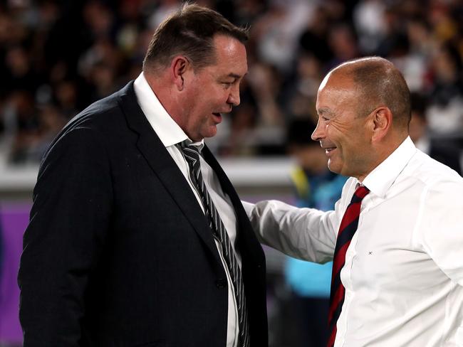 Mates and longtime rivals, Steve Hansen (L) and Eddie Jones (R). Picture: David Davies/PA Images via Getty Images