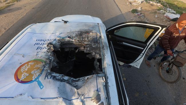 The World Central Kitchen cars were clearly marked with the charity’s logo on the roof. Picture: Reuters.