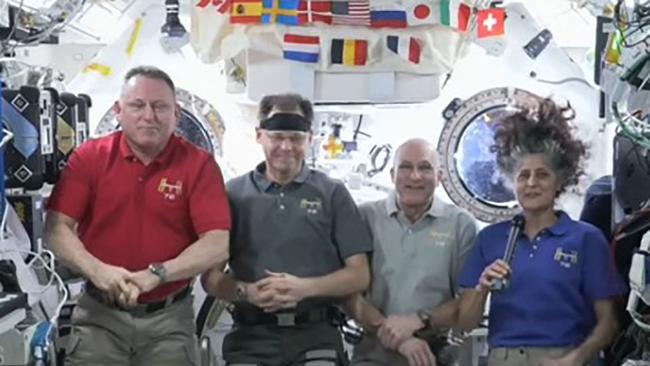 Butch Wilmore, Nick Hague, Don Pettit and Suni Williams aboard the International Space Station as they speak with NASA Administrator Bill Nelson in January this year. Picture: AFP