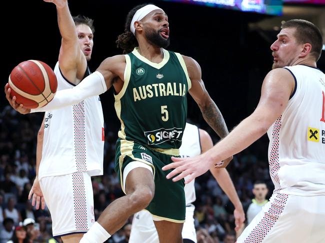 Patty Mills turned in a vintage performance against Nikola Jokic and Serbia. Picture: Getty Images