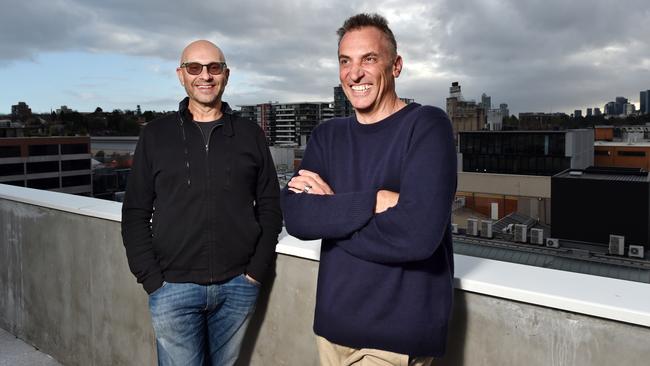 Anthony Catalano, right, with his business partner Alex Waislitz, who has a 20 per cent stake in View Media Group. Picture: NCA NewsWire / Nicki Connolly