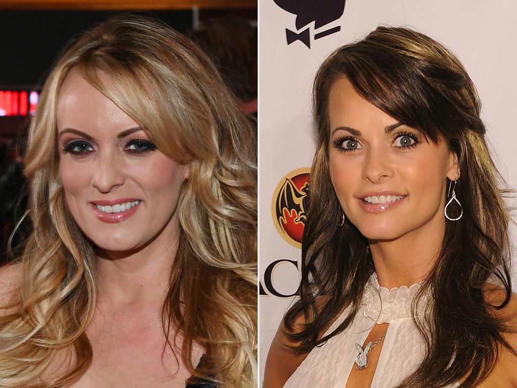 Adult film actress/director Stormy Daniels (L); and Karen McDougal. Both allegedly received hush money from Trump for extramarital affairs. Picture: AFP