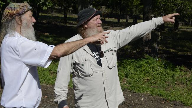 Mickey Ryan (right) and his legal adviser Al Oshlack perusing the North Lismore Plateau site. Picture: Cath Piltz