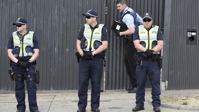 Victoria Police raiding a Finks clubhouse in Ringwood. Picture: AAP