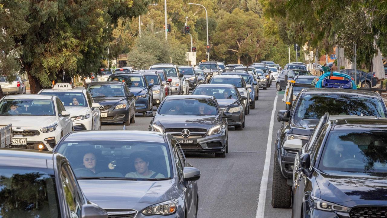 Traffic chaos ensued as the public fled the centre. Picture: Ben Clark