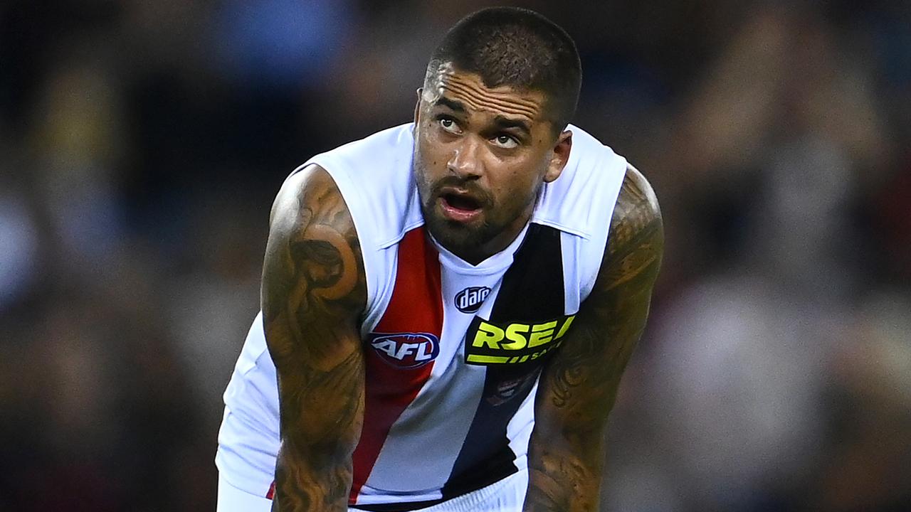 MELBOURNE, AUSTRALIA - APRIL 03: Bradley Hill of the Saints looks dejected after losing the round 3 AFL match between the Essendon Bombers and the St Kilda Saints at Marvel Stadium on April 03, 2021 in Melbourne, Australia. (Photo by Quinn Rooney/Getty Images)