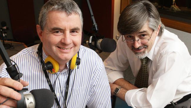 Longtime ABC Adelaide breakfast announcers Matthew Abraham and Dave Bevan. Picture: Advertiser Library