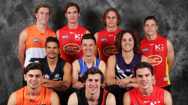 The draft class of 2016: (front row) Tim Taranto, Andrew McGrath, Jack Bowes; (middle row) Sam Petrevski-Seton, Hugh McGluggage and Griffin Logue; (back row) Will Setterfield, Jack Scrimshaw, Will Brodie and Ben Ainsworth. Picture: Toby Zerna