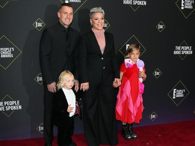 Pink regularly hits the red carpet with husband, Carey Hart, and kids, Willow and Jameson. Picture: AFP