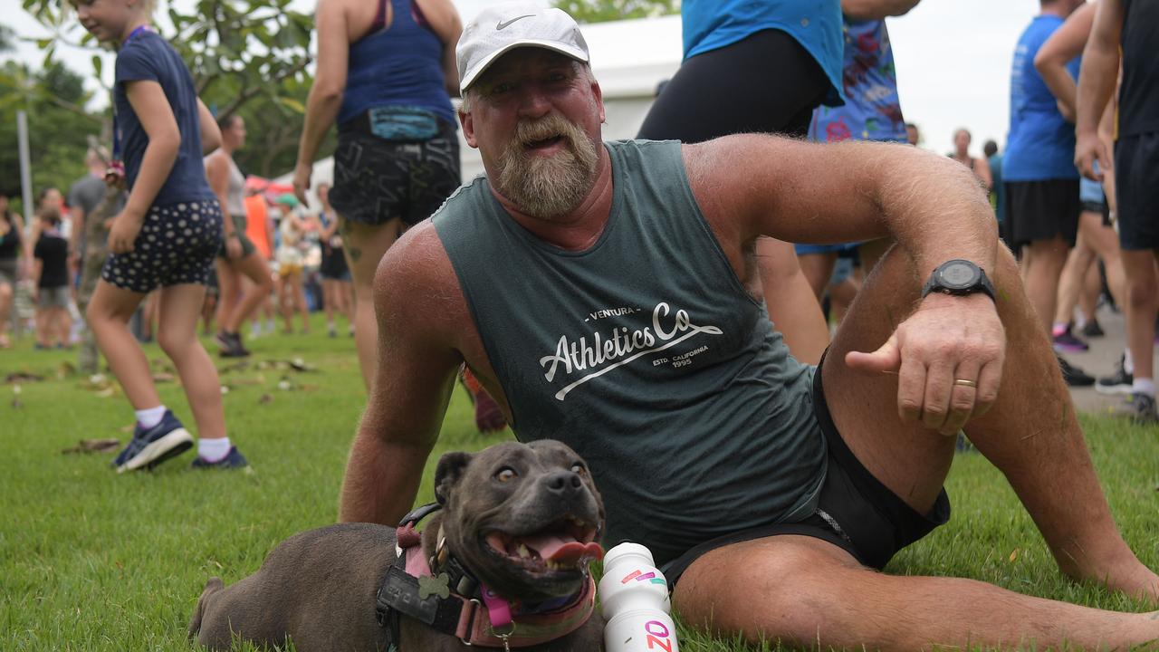 Damon Quigley and his mate Sissy at the Australia Day 2023 at Darwin Waterfront celebrations. Picture: (A)manda Parkinson