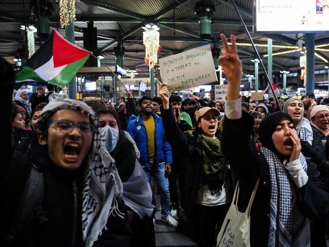 People rally to show solidarity with Gaza in Schiphol, Germany. Picture: AFP