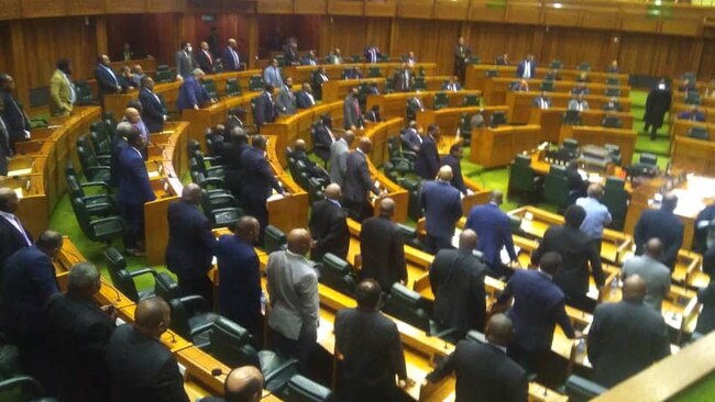 Several MPs of the Papua New Guinean party crossed the floor on Friday and voted to suspend parliament. Picture: Twitter