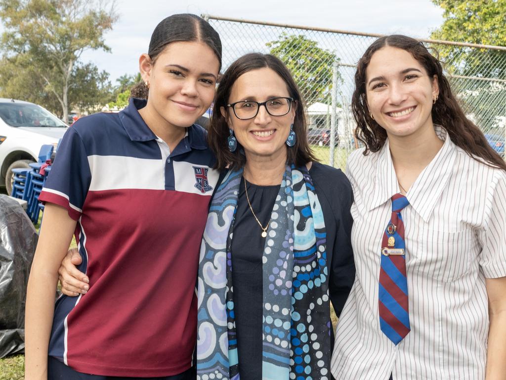 Moara Hoffman, Mrs Felicity Roberts (Principal) and Lilli Irelandes at Mackay State High School Friday 21 July 2023 Picture: Michaela Harlow