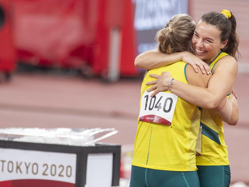 Little was on hand to congratulate fellow Australian Kelsey-Lee Barber when Barber won bronze at the Tokyo 2020 Olympics. Picture: Tim Clayton/Corbis via Getty Images