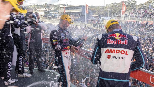 Shane van Gisgergen and Garth Tander celebrate at Bathurst in 2022