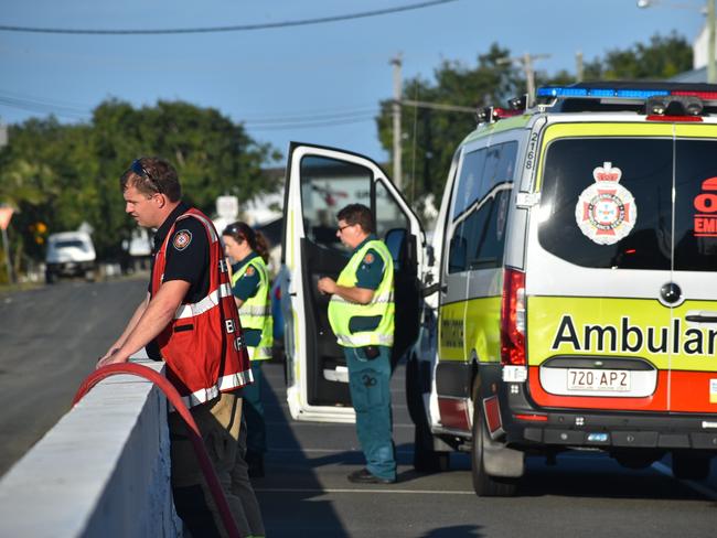 Emergency services at the scene of a van fire on River St, Mackay. Picture: Lillian Watkins